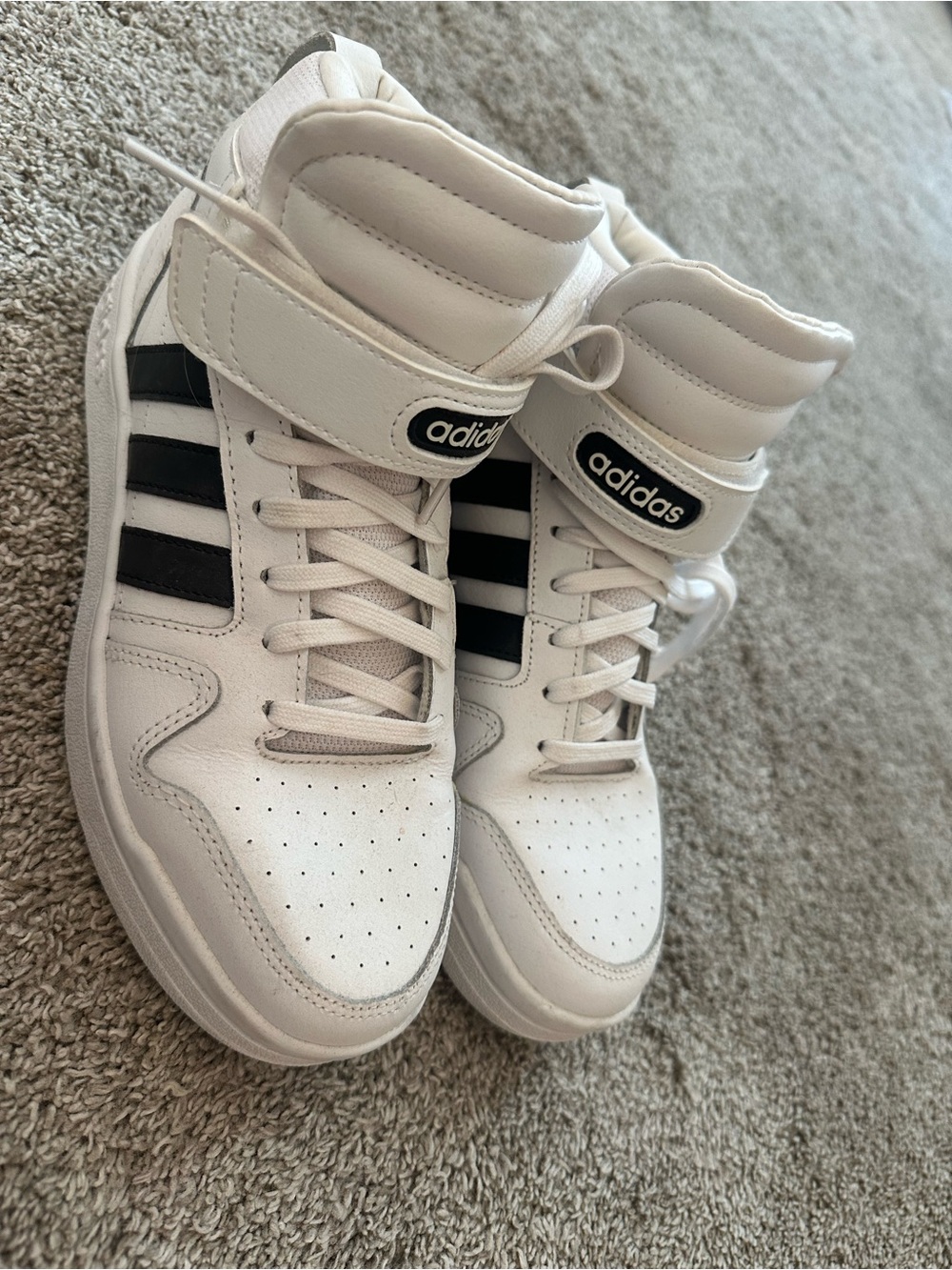 Adidas White High-Top Sneakers with Black and Velcro worn once - Picture 3 of 5